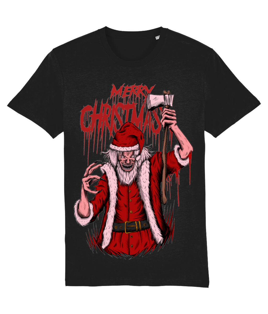 Merry Christmas Black Front Print T-Shirt